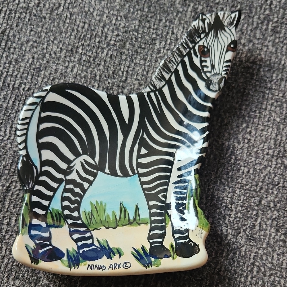 Nina's Ark Zebra Trinket DishPlate - Black and White